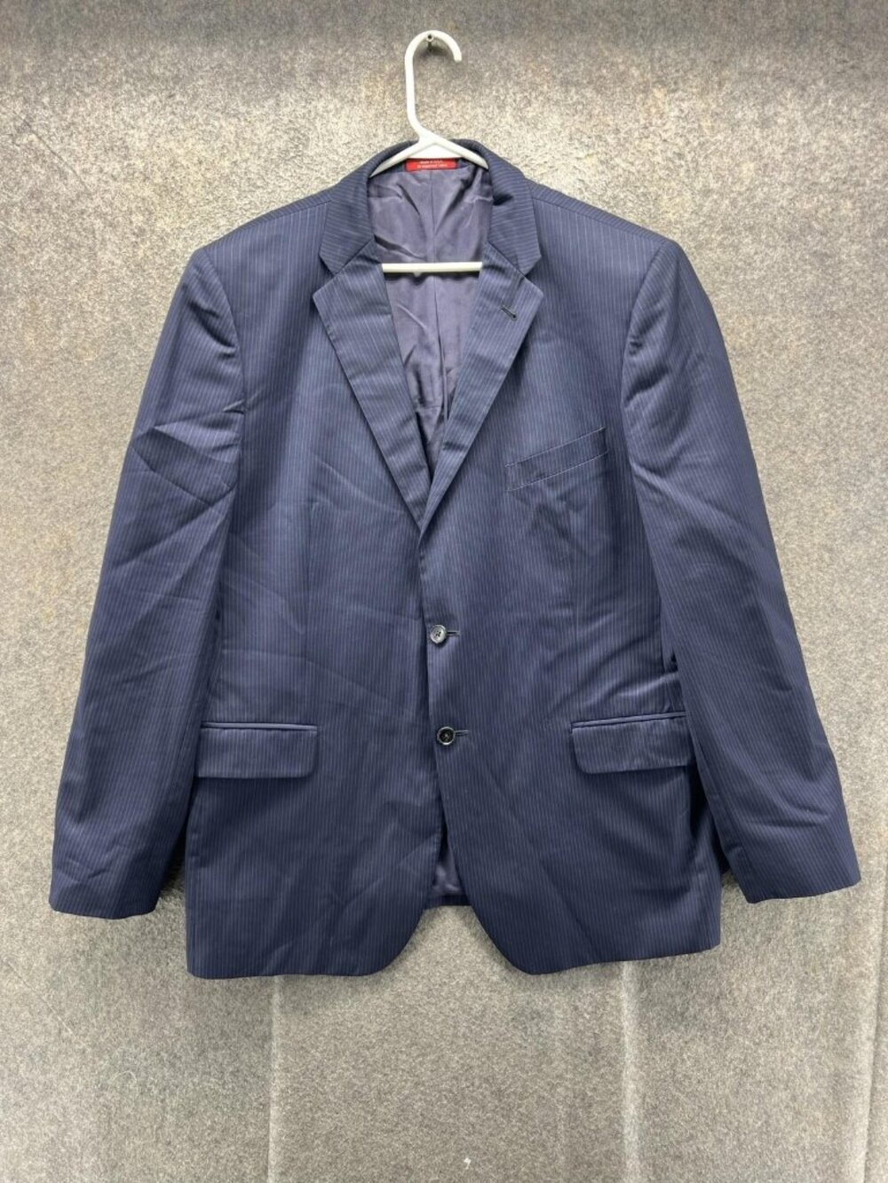 RED Saks Fifth Avenue Suit Jacket Mens 44R Blue Wool Silk Pinstripe 2 Button